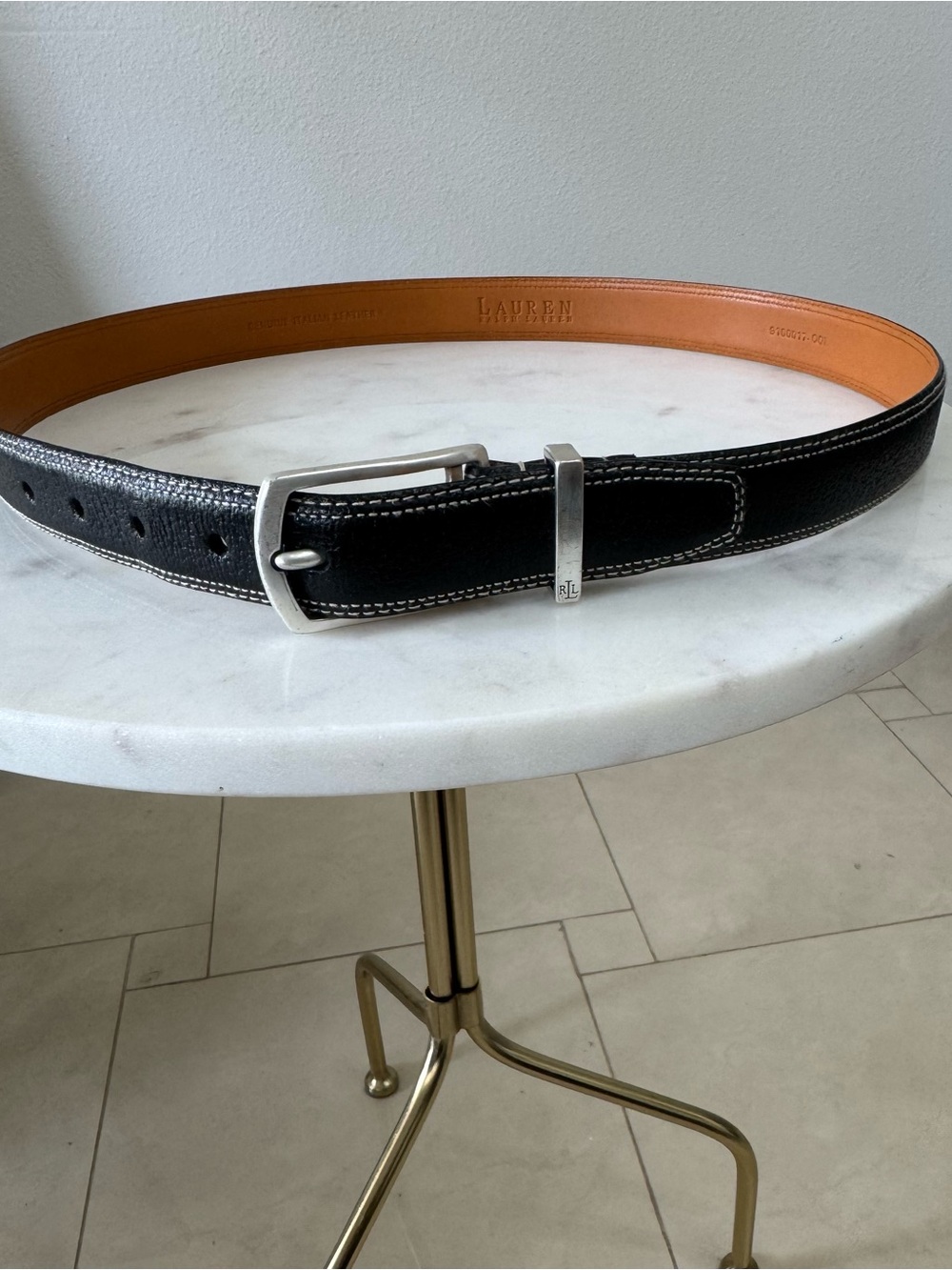 Lauren Ralph Lauren Wmns Black Leather Contrast Stitch Belt XL #quietluxury#y2kl